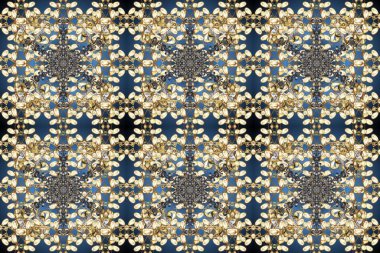 Altın elementlerle bej, mavi ve gri renklerde klasik, pürüzsüz desen. Noel 2019, kar tanesi, yeni yıl.