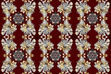 Tekrarlayan elementlerle kusursuz soyut arkaplan. Kahverengi, kırmızı, gri ve altın desenli. Zarif raster klasik desen.