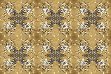 Klasik çiçek dokusu. Raster illüstrasyonu. Altın şablon. Kusursuz desenli altın elementler. Bej, nötr ve kahverengi renklerin kraliyet retro 'su. Kart, duvar kağıdı, ambalaj, tekstil için klasik tasarım.