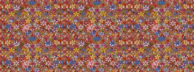 Raster deseni. Soyut çiçek desensiz arkaplan. Küçük çiçekteki sevimli çiçek deseni. Kahverengi renklerde. Raster illüstrasyonu.