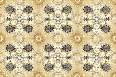 Raster altın pürüzsüz desen. Bej, nötr ve gri renklerde pürüzsüz desen. Doğu tarzı arabesk tarzında altın elementler. Kusursuz altın desenli bukleler..