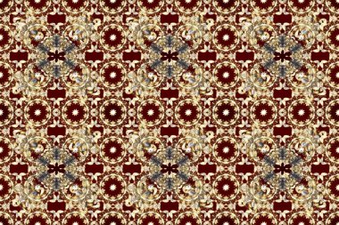 Noel, kar tanesi, yeni yıl 2025. Gri, kırmızı ve kahverengi renklerde ve altın elementlerle kusursuz klasik desen.