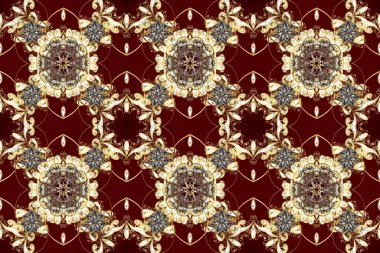 Oriental raster klasik kahverengi, kırmızı, bej ve altın desenli. Raster illüstrasyonu. Kusursuz soyut arkaplan.