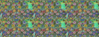 Şatafatlı bahar bahçesi dokusu. Yeşil renkli çiçekler. Raster illüstrasyonu. Çiçek deseni. Çiçekler yeşil renklerde pürüzsüz.