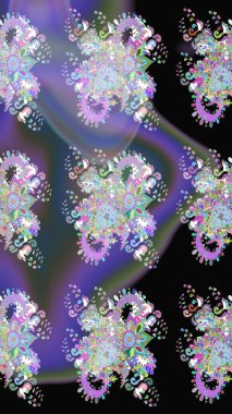 Raster illüstrasyonu. Siyah ve nötr renklerde çiçekler. Küçük çiçekte sevimli çiçek deseni var..