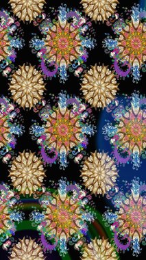 Raster deseni. Soyut çiçek desensiz arkaplan. Siyah renklerde. Küçük çiçekteki sevimli çiçek deseni. Raster illüstrasyonu.