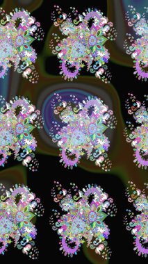 Raster Çiçek İllüstrasyonu güzel tekstil. Siyah renkli etnik çiçeklerle kusursuz bir desen..