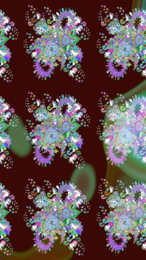 Klasik taslak çizimi. Raster Yumuşak kumaş deseni. Raster çiçek izi. Çiçeksel kahverengi ve yeşil pürüzsüz desen.