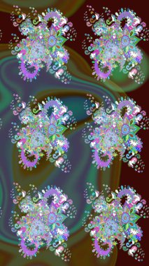 Renkli Bahar Temalı Kusursuz Arkaplan. Mavi ve kahverengi renkte çiçekler. Düz Çiçek Elementleri Tasarımı. Sevimli çiçek raster deseni.