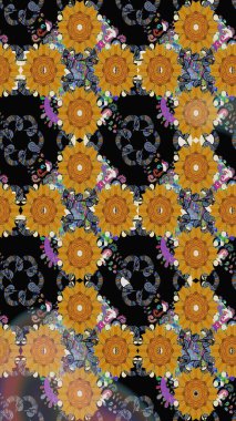 Arkaplan dokusu, duvar kağıdı, çiçek temalı siyah renkler. Soyut etnik raster kusursuz desen. Kabile sanatı boho baskısı, klasik çiçek arkaplanı.