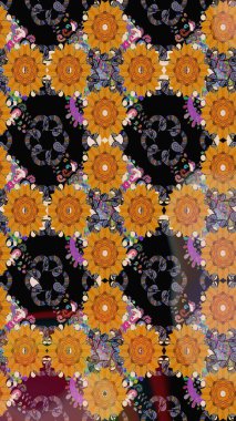 Renkli Bahar Temalı Kusursuz Arkaplan. Turuncu renkli çiçekler. Çiçeksiz desenli arka plan. Düz Çiçek Elementleri Tasarım Raster illüstrasyonu.