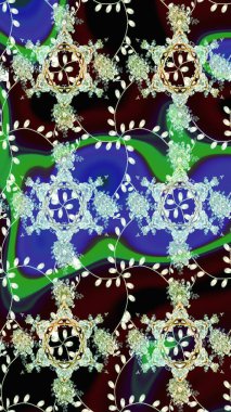 Eski moda arka plan. Raster illüstrasyonu. Güzel, parlak, pürüzsüz kumaş, tuval. Kıvırcık, parlak örgü. Çiçek çelengi. Şablon, pürüzsüz, çiçekli kenar..