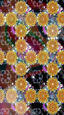 El çizimi, soyut ve süslü elementler. Yaz çiçekleri teması. Kahverengi renkli. Klasik çiçekler. Suluboya resim taklit Raster illüstrasyonu.