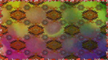 Raster Henna tarzı. Etnik Mandala havlusu. Kusursuz süs izi. Tebrik kartı geçmişi, boyama kitabı, arkaplan ve tekstil için kullanılabilir. Sınır Hindistan çiçek desenli paisley patentli.