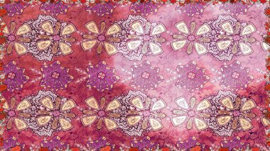 El çizimi çiçekli, soyut, pürüzsüz desen. Raster illüstrasyonu. Pembe renkte çiçekler.