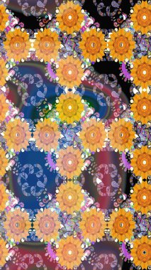 Sarı renkli şirin tekstil tarzında. Raster illüstrasyonu. Çiçek arkaplan. Çiçek duvar kâğıdı. Renkli, pürüzsüz desen.