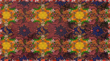 Dallı bahar çiçekleriyle desen, kahverengi renklerle çiçek siluetiyle desen. Raster deseni.