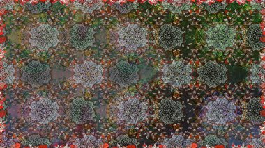 Renkli Bahar Temalı Kusursuz Arkaplan. Düz Çiçek Elementleri Tasarımı. Çiçeksel fantezi tasarımı. Parlak bir arka planda..