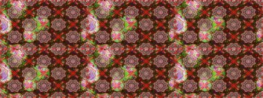 Düz Çiçek Elementleri Tasarım Raster illüstrasyonu. Çiçekli, suluboya desenli kusursuz çiçek deseni. Kahverengi renkte çiçekler. Renkli Bahar Teması Özelliksiz Arkaplan.