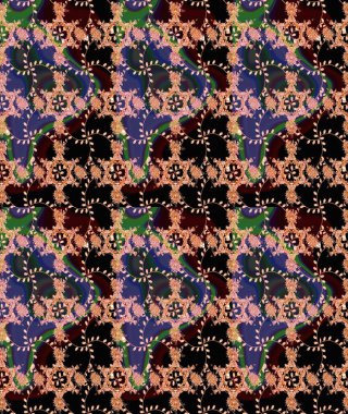 Siyah ve kahverengi renklerde. Çiçekli güzel suluboya desen. Raster illüstrasyonu.