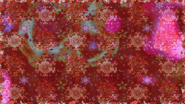 Renkli Yaz Temalı Kusursuz Arkaplan. Kırmızı renkte çiçekler. Düz Çiçek Elementleri Tasarımı. Çiçekli pürüzsüz retro desen.