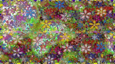 Renkli Bahar Temalı Kusursuz Arkaplan. Raster kusursuz. Güzel kumaş deseni. Düz Çiçek Elementleri Tasarımı. Çiçek deseni.