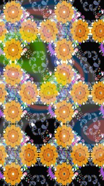 Suluboya etkisi. Organik elementler. Raster deseni. Botanik kusursuz desen.