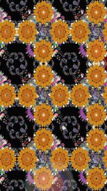 Çiçek ve yapraklı çiçek deseni. Raster illüstrasyonu. Küçük çiçekli şirin desen.