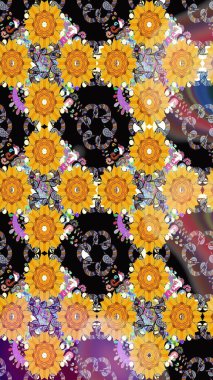 Sarı renkte şirin çiçekler. Küçük çiçekli basit, dikişsiz desen. Moda baskısı, albüm, ambalaj kağıdı ve duvar kağıdı için zarif dekoratif süslemeler. Raster illüstrasyonu.