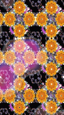 Renkli Bahar Temalı Kusursuz Arkaplan. Düz Çiçek Elementleri Tasarımı. Siyah renkli çiçekler. Çiçeksiz desenli arka plan, yaz çiçekleri..