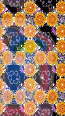 Sarı renkli şirin tekstil tarzında. Raster illüstrasyonu. Çiçek arkaplan. Çiçek duvar kâğıdı. Renkli, pürüzsüz desen.