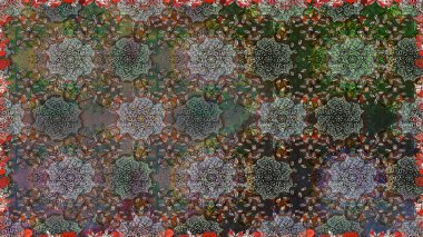 Renkli Bahar Temalı Kusursuz Arkaplan. Düz Çiçek Elementleri Tasarımı. Çiçeksel fantezi tasarımı. Parlak bir arka planda..