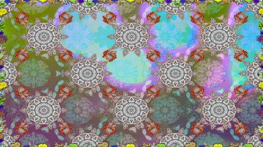 Gri renklerde. Kusursuz desen. Raster illüstrasyonu. Çiçek duvar kağıdı. Renkli süs kenarı. Hint süsü..