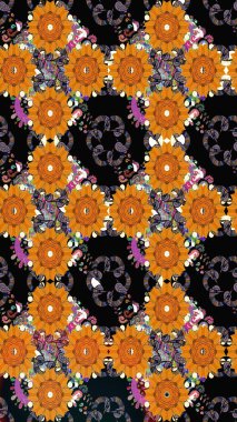 Eskiz tarzı turuncu renkler. Şirin karalama çiçekleri olan kusursuz çiçek desenleri. El yapımı çiçek ve bitki koleksiyonu. Raster illüstrasyonu. Raster illüstrasyonu.