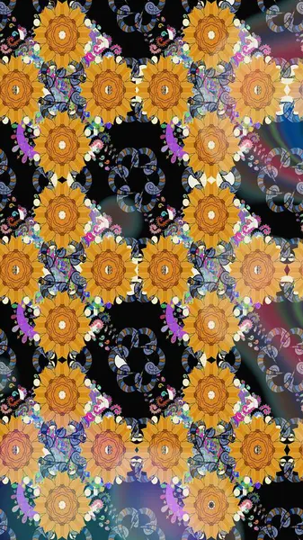 Renkli Bahar Temalı Kusursuz Arkaplan. Raster illüstrasyonunda kusursuz çiçek deseni. Düz Çiçek Elementleri Tasarımı. Süslü kumaş deseni.