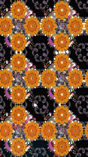 Eskiz tarzı turuncu renkler. Şirin karalama çiçekleri olan kusursuz çiçek desenleri. El yapımı çiçek ve bitki koleksiyonu. Raster illüstrasyonu. Raster illüstrasyonu.