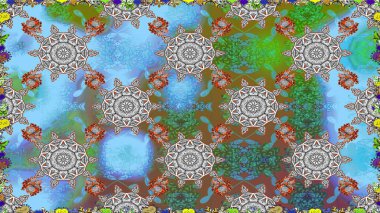 Raster illüstrasyonunda kusursuz çiçek deseni. Raster illüstrasyonu. Mavi renklerde. Güzel kumaş deseni.