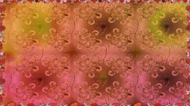 Çok portakallı, zarif küçük çiçekler ve turuncu renkli komik böcekler, raster desen, illüstrasyon.