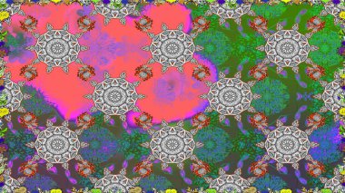 Kusursuz desenli, yeşil renkli parlak çiçekli halı..