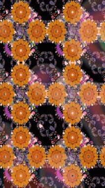 Raster illüstrasyonu. Raster illüstrasyonunda kusursuz çiçek deseni. Turuncu renklerde. Güzel kumaş deseni.