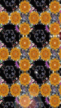 Çiçek ve yapraklı çiçek deseni. Raster illüstrasyonu. Küçük çiçekli şirin desen.