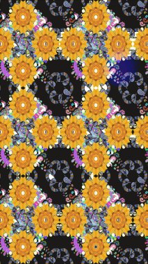 Raster dikişsiz Güzel kumaş deseni. Düz Çiçek Elemanları Tasarım. Çiçek deseni. Renkli Bahar Teması kesintisiz desen Arka Plan.