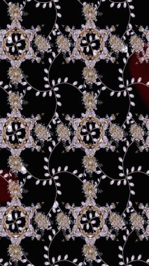 Raster illüstrasyonu. Çiçeklerle suluboya desenli çiçek deseni. Siyah ve nötr renklerde güzel tekstil.