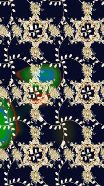 Renkli Bahar Temalı Kusursuz Arkaplan. Düz Çiçek Elementleri Tasarımı. Raster illüstrasyonunda kusursuz çiçek deseni. Siyah renkte çiçekler.