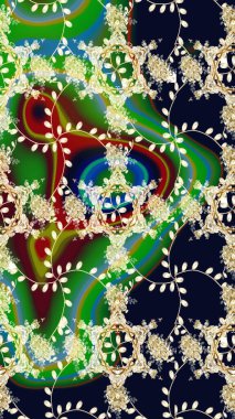 Modern çiçek arkaplanı. Parlak renkli çiçekleri ve yeşil renkli yaprakları olan kusursuz çiçek desenleri. Halk tarzı. Moda baskıları için zarif bir şablon.