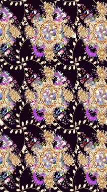 Raster illüstrasyonu. Siyah renklerde. Çiçekli güzel suluboya desen.