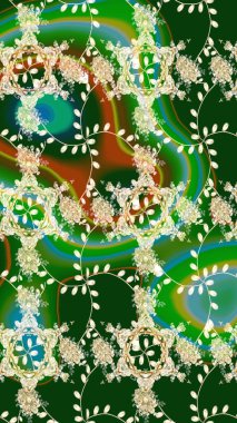 Raster illüstrasyonu. Çiçekli karalama şeklinde Raster çiçek deseni. Yumuşak, yaz çiçekleri yeşil renklerde.