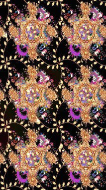 Elle çizilmiş. Doodle çiçekler ve dalları, otlar ve çiçekler. Güzel kumaş deseni. Raster illüstrasyon.