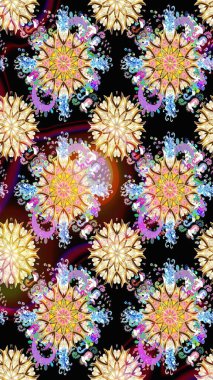 Raster illüstrasyonunda kusursuz çiçek deseni. Suluboya tarzında siyah ve bej renkte çiçekler.