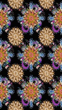 Siyah renkli çiçekler. Kusursuz çiçek deseni. Raster illüstrasyonu. Raster illüstrasyonu. Asya tekstil tarzında.